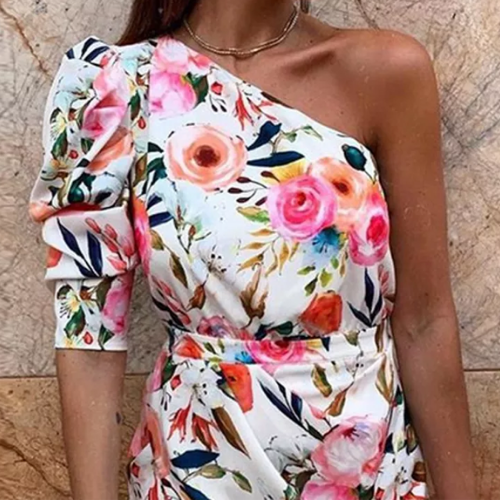 robe courte asymétrique imprimée fleurie originale chic femme pour occasion pas chère