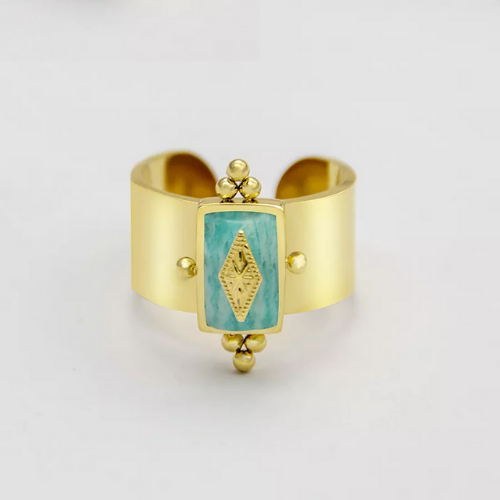 bague dorée ajustable pierre verte