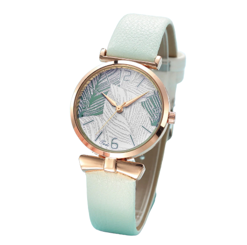 Montre bracelet cuir femme bleu ciel vert deau été