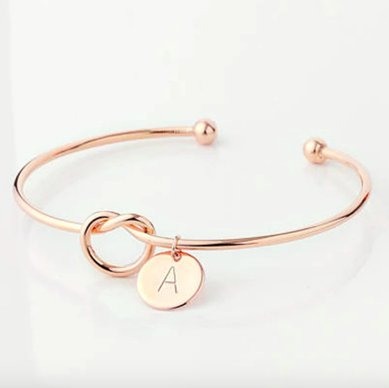 Bracelet jonc initale lettre rose gold