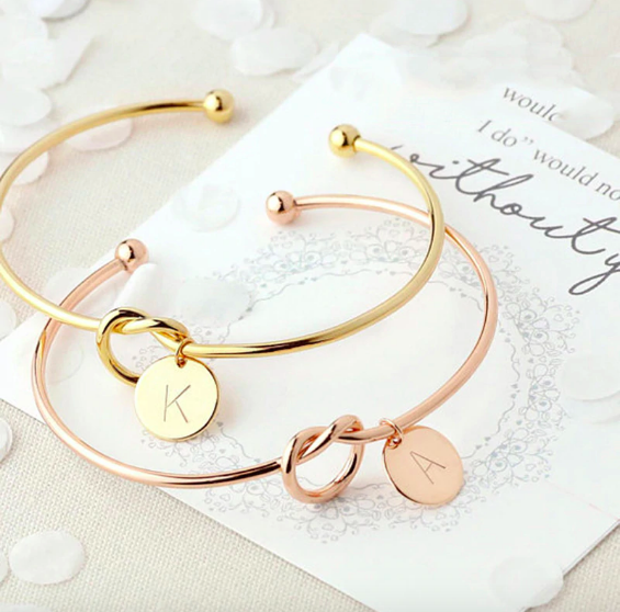 Bracelet jonc initiale or or rose lettre cuivre Montmartre femme