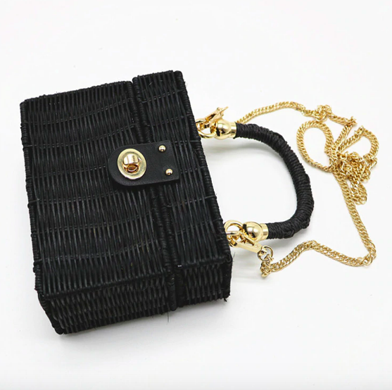sac chic noir auteuil rotin chaine dorée