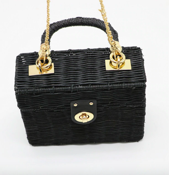 sac chic noir rotin panier tressé femme