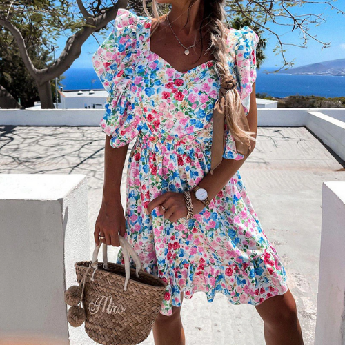 robe courte imprimée fleurie femme été