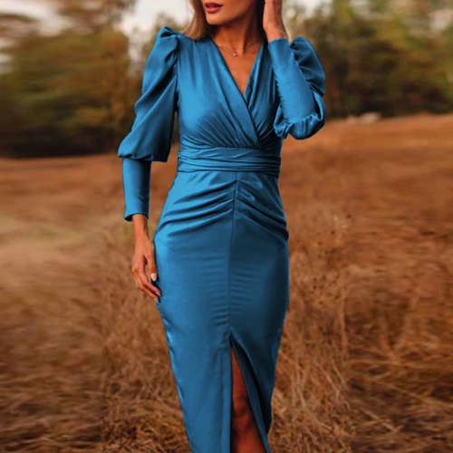robe bleue satin femme occasion invitée mariage pas chère