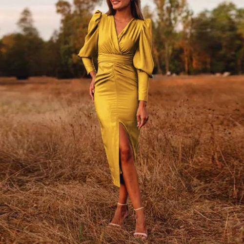 robe jaune satin femme occasion invitée