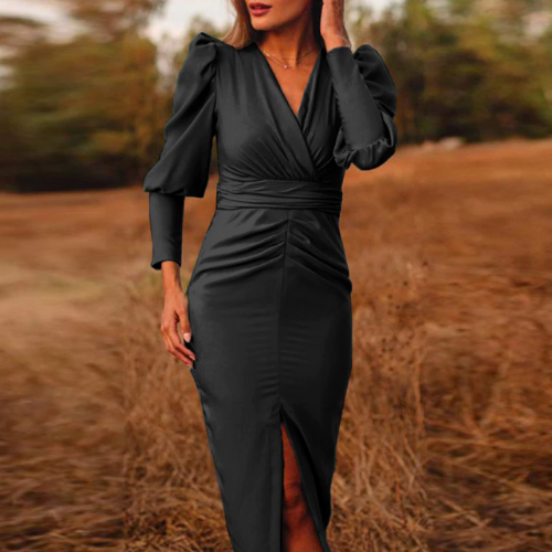 robe noire satin femme chic occasion