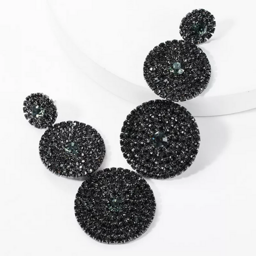 boucles doreilles noir strass zircon pendantes rondes géométriques