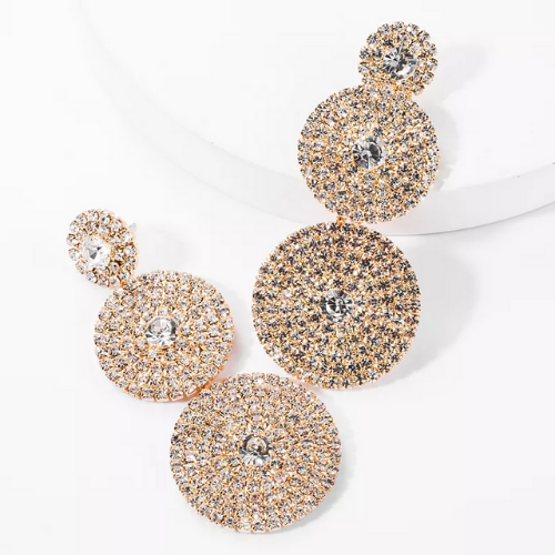 boucles doreilles or strass zircon pendantes rondes géométriques