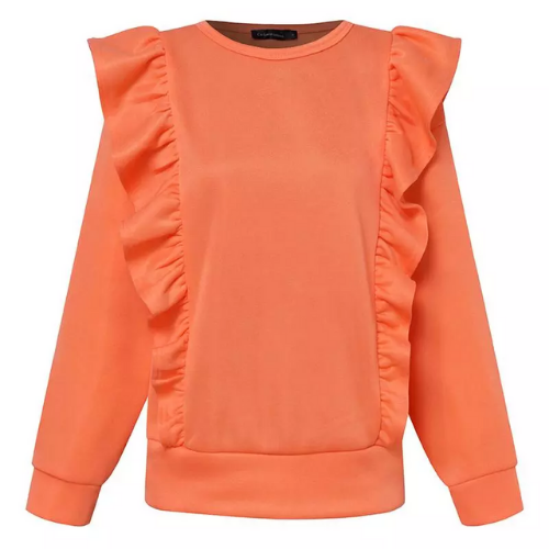 sweat femme orange corail à volants