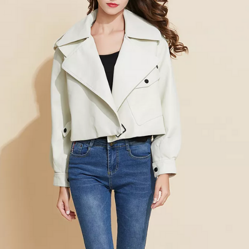 blouson blanc écru cuir pu femme tendance