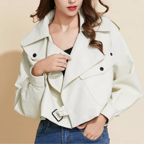 blouson blanc écru cuir pu femme