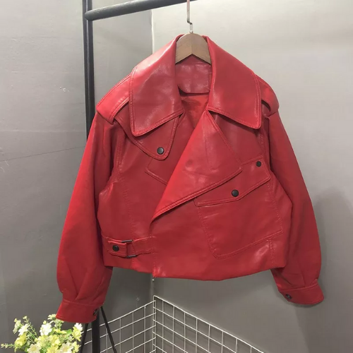 blouson rouge cuir pu femme pas cher