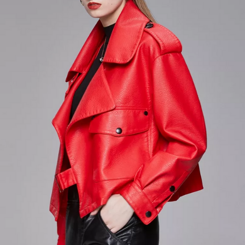blouson rouge cuir pu femme perfecto rock