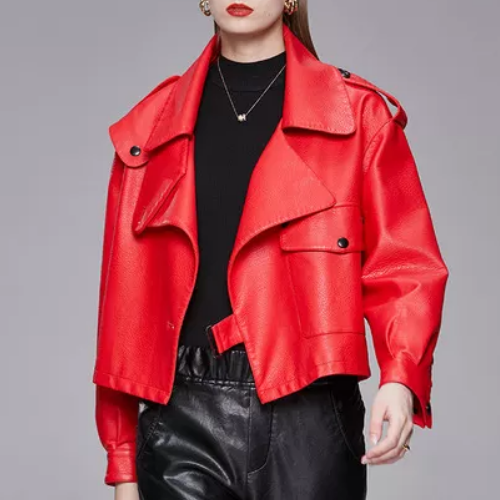 blouson rouge cuir pu femme