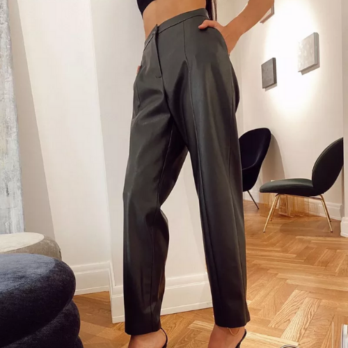 pantalon noir cuir pu femme chic