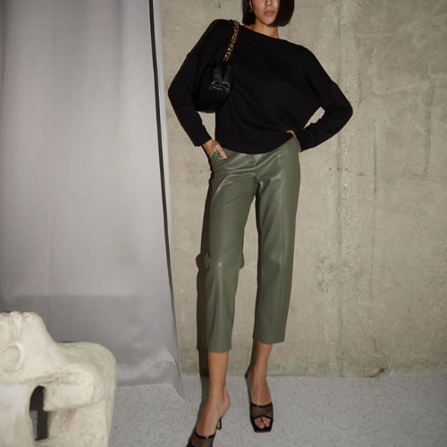 pantalon vert kaki cuir pu femme chic en ligne
