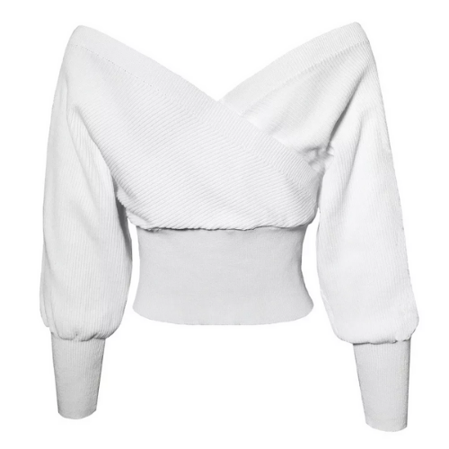 pull court blanc épaules dénudées femme pas cher en ligne