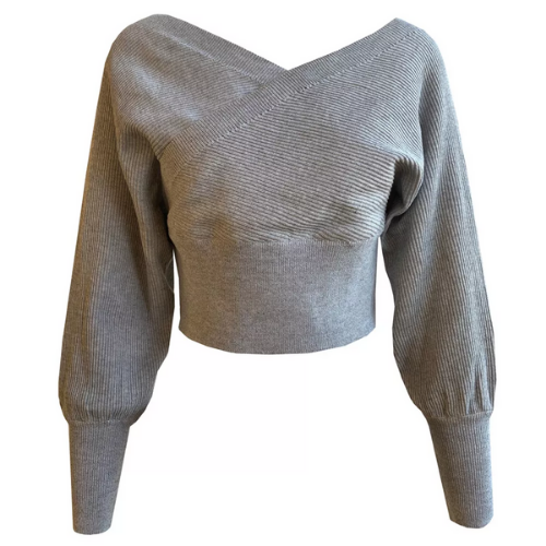 pull court gris épaules dénudées femme tendance en ligne