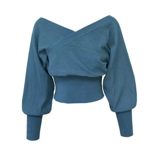 pull court vert épaules dénudées femme pas cher