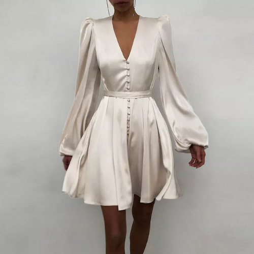 robe satin blanc écru courte chic femme