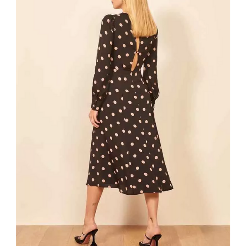 robe mi longue fendue noire à pois femme vêtement tendance
