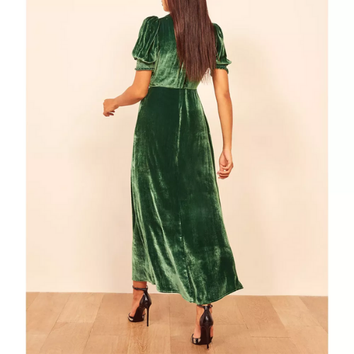 robe longue verte velours chic femme robe automne hiver 2021