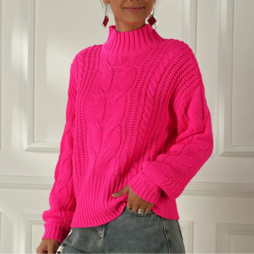 pull en laine à col roulé rose fushia femme la selection parisienne