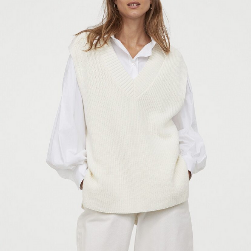 pull sans manche blanc écru en laine mode femme