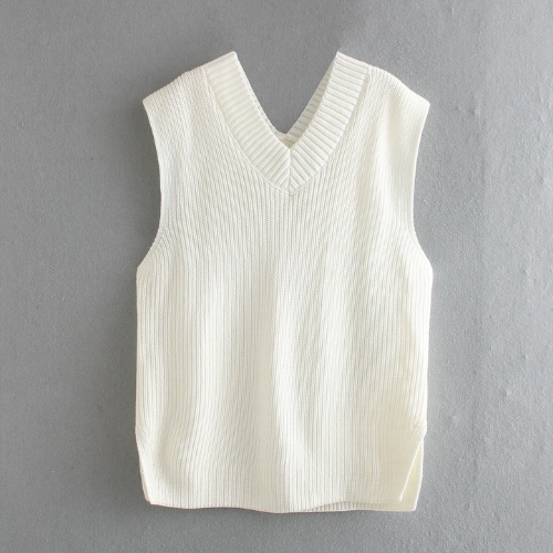 pull sans manche blanc écru en laine automne hiver 2021