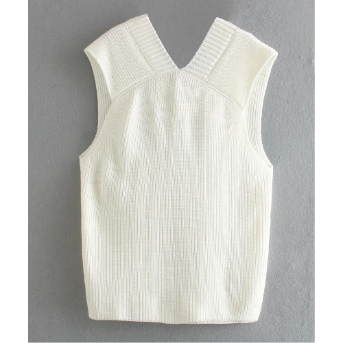 pull sans manche blanc écru en laine pas cher