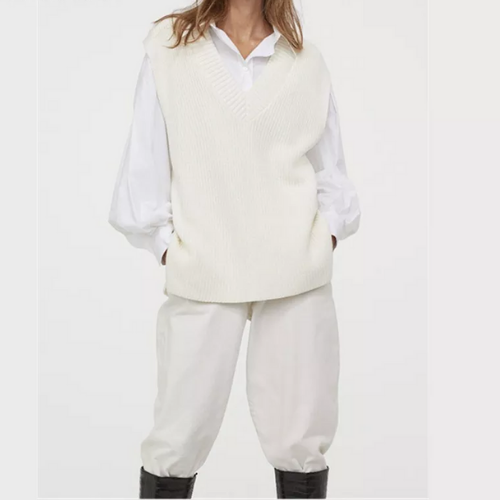 pull sans manche blanc écru en laine tendance femme en ligne