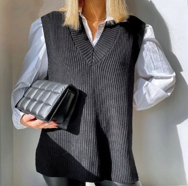 pull sans manches noir tendance