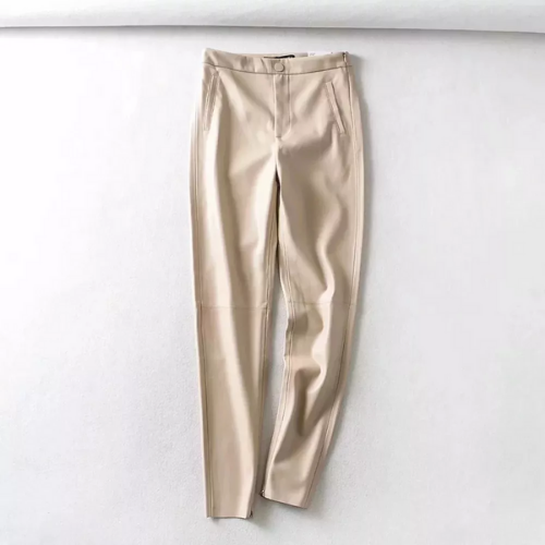 Pantalon beige cuir pu femme