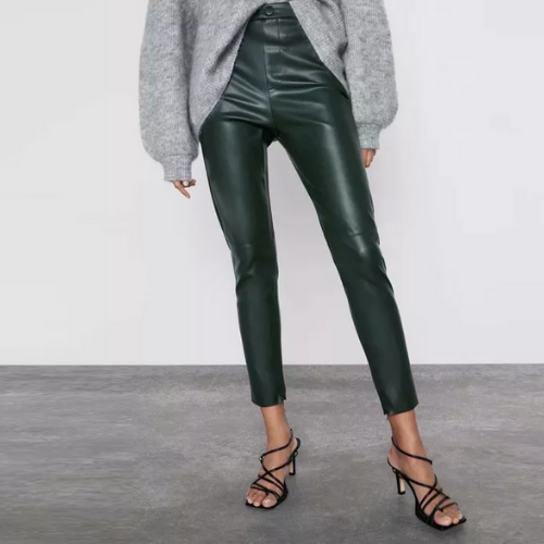 pantalon noir simili cuir tendance taille haut jegging femme