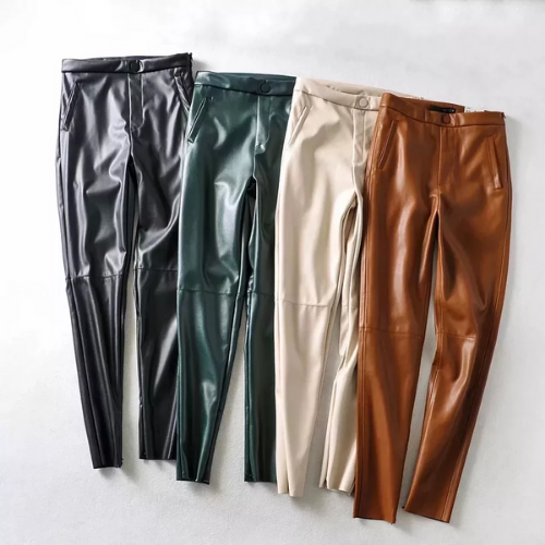 Pantalon slim legging taille haut simili cuir pu femme