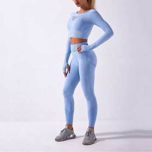ensemble de yoga brassière pantalon imprimé top bleu