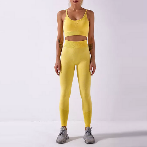 ensemble de yoga brassière pantalon imprimé top jaune