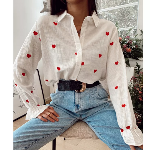 chemisier blanc imprimé coeurs gaze de coton blouse chic