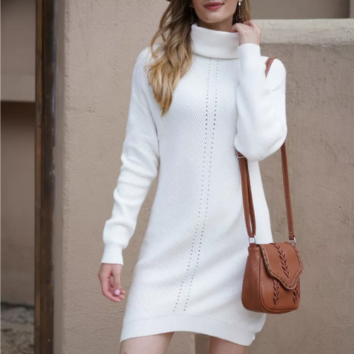 robe pull blanche à col roulé femme prêt-à-porter automne hiver 2021
