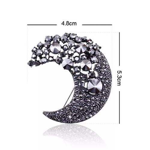 broche noire à strass zircons paillettes pour femme
