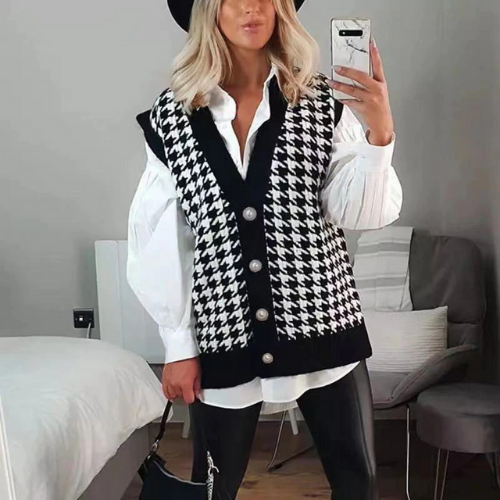 gilet sans manches noir et blanc carreaux vichy mode femme
