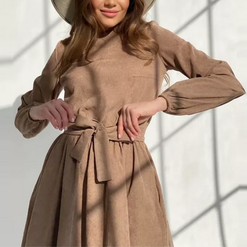 robe beige camel velours côtelé femme tendance