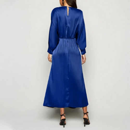 robe longue satin chic bleu marine femme soirée cocktail