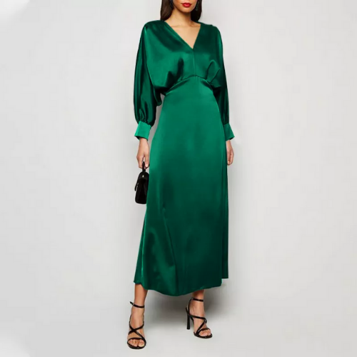 robe longue satin chic verte marine femme