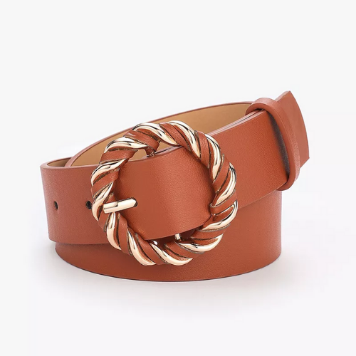 ceinture camel boucle ronde dorée torsadée tendance femme