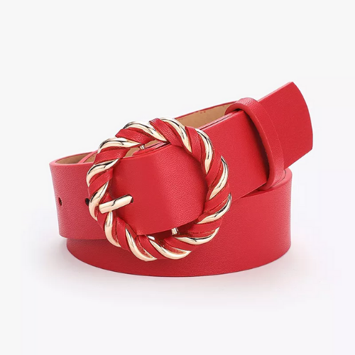 ceinture rouge boucle ronde dorée torsadée tendance femme