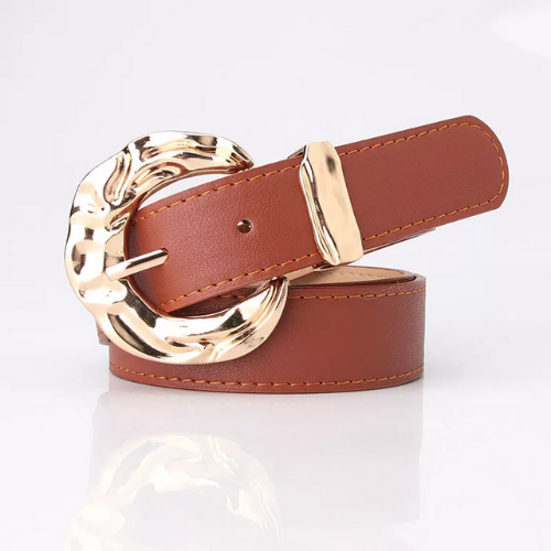 ceinture femme cuir pu camel boucle dorée