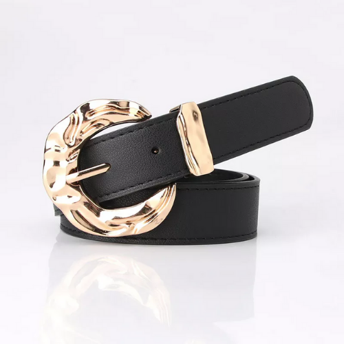ceinture femme cuir pu noire boucle dorée