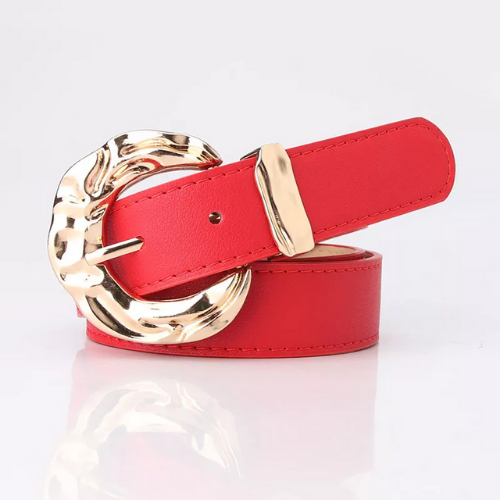 ceinture femme cuir pu rouge boucle dorée